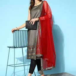 Inddus Women Black Kurta With Trousers & Dupatta-picture-24