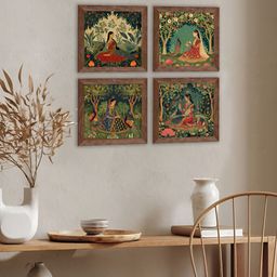 Art Street Blue & Red 4 Pieces Madhubani Wooden Wall Art-picture-28