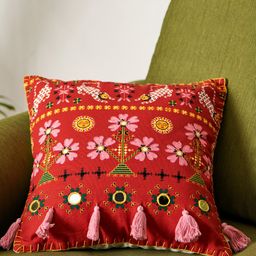 Chumbak Red & Pink Embroidered Square Cotton Cushion Covers-image-14