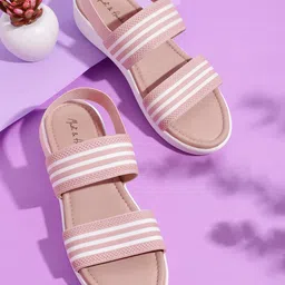 Mast & Harbour Women Dusty Pink & White Striped Wedge Heels-image-31