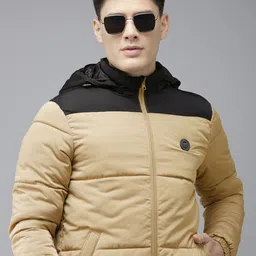 U S Polo Assn Men Beige & Black Colourblocked Puffer Jacket-image-52