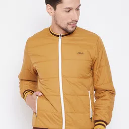 Adobe Men Mustard Yellow Striped Windcheater Padded Jacket-11