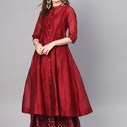 Juniper Women Maroon & Golden Solid Layered Anarkali Kurta-image-23