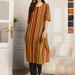 7Threads Selection Of 6 Striped Round Neck Straight Kurtas-image-79