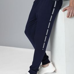 Flying Machine Men Navy Blue Brand Logo Applique Regular Joggers-picture-49