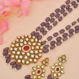 ROHINIKA Gold Plated & AD Beaded Rani Haar Jewellery Set-50