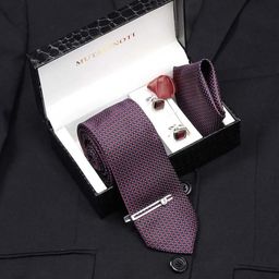 MUTAQINOTI Men Rosewood Silk Necktie Accessory Gift Set-48