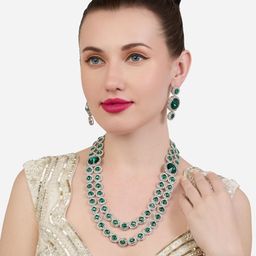 Zaveri Pearls Silver-Plated Stone-Studded Jewellery Set-12