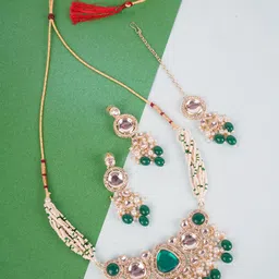 Divisha Gold-Plated Stone Studded & Beaded Jewellery Set-29