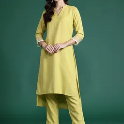 Indo Era Solid High Low Kurta with Trousers-picture-46
