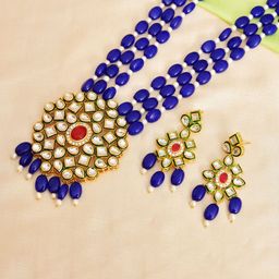 ROHINIKA Gold Plated & AD Beaded Rani Haar Jewellery Set-image-68