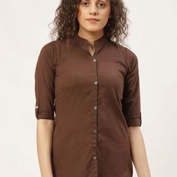 Vastraa Fusion Women Brown Regular Fit Solid Casual Shirt-image-75