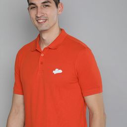 HERE&NOW Men Orange Solid Polo Collar Pure Cotton T-shirt-image-14