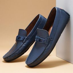 U.S. Polo Assn. Men Navy Blue Textured Leather Driving Shoes-image-51