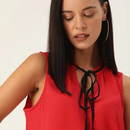 her by invictus Women Red Solid Tie-Up Neck Regular Top-image-95