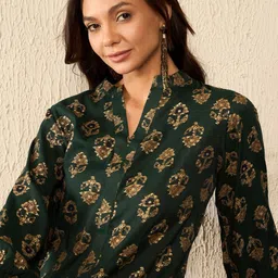 KALINI Women Ethnic Printed Mandarin Collar Regular Top-image-56