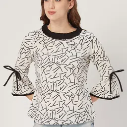 Style Quotient Women White and Black Abstract Print Top-image-57