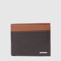 Peter England Men Brown & Tan Solid Leather Two Fold Wallet-image-30