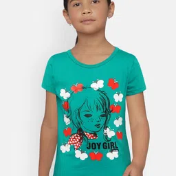 SINI MINI Girls Turquoise Blue Printed Round Neck T-shirt-image-43