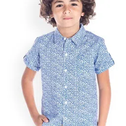 Cherry Crumble Boys Blue Floral Boho Shirt-image-83