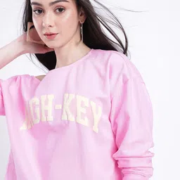 glitchez Modern Chic Typography Printed Cotton Terry Slant Shoulder Relaxed Fit Sweatshirt-picture-16