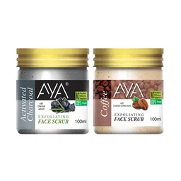 AYA Set of Activated Charcoal & Coffee Exfoliating Face Scrubs - 100 ml Each-9