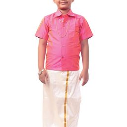 Thangamagan Boys Pink & White Solid Solid Shirt and Veshti-image-11