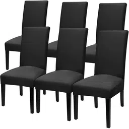 HOUSE OF QUIRK Set Of 6 Black Solid Chair Covers-18