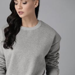 The Roadster Lifestyle Co Women Grey Melange Solid Sweatshirt-picture-19
