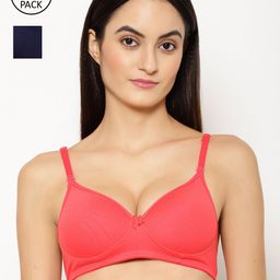 Floret Pack Of 2 Rose & Navy Blue Non-Wired Heavily Padded Push-Up Bras T3010_Tomato-Navy-57