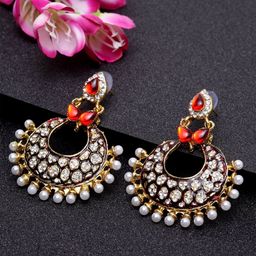 ANIKAS CREATION Maroon & Gold-Toned Crescent Shaped Chandbalis-image-53