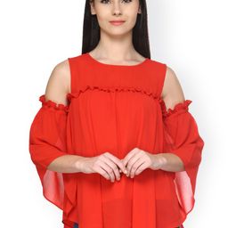 Gipsy Women Red Cold Shoulder Semi-Sheer Top-picture-55