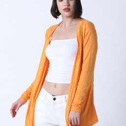 Huetrap Women Orange Solid Open Front Shrug-image-10