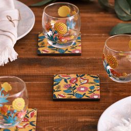 Chumbak Set of 6 Yellow & Pink Printed Coasters-1