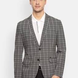 Van Heusen Men Grey Checked Slim-Fit Single-Breasted Blazer-image-36