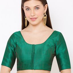 SALWAR STUDIO Women Green Solid Padded Saree Blouse-image-11