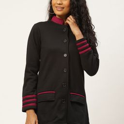 Belle Fille Women Black Solid Hip-Length Coat-picture-5