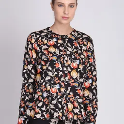 NIZA Women Black Printed Lightweight Tailored Jacket-image-9