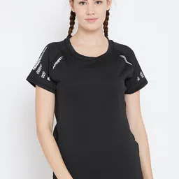Camey Women Black Solid Round Neck T-shirt-image-89