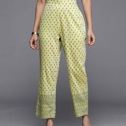 Libas Women Olive Green Floral Print Relaxed Straight Leg Trousers-image-47