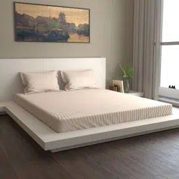 MARK HOME Beige & Pink Striped 400 TC Cotton 1 King Bedsheet with 2 Pillow Covers-image-86