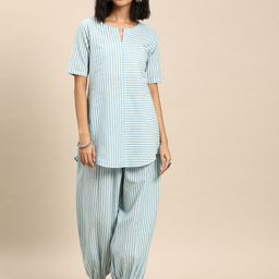anayna Women Striped Regular Pure Cotton Kurta with Harem Pants-27