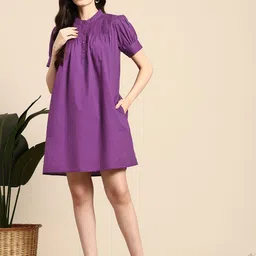 Mast & Harbour Puff Sleeves Pure Cotton A-Line Mini Dress-picture-28
