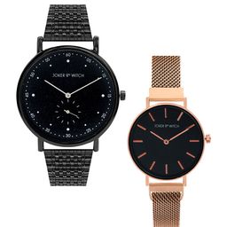 JOKER & WITCH Unisex Set of 2 Black Mike & Eleven Couple Watches JWCW78-0