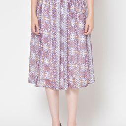 Cation Women White & Blue Floral Printed Flared Skirt-image-70