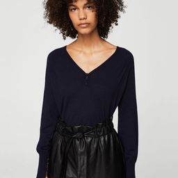 MANGO Women Navy Blue Solid Pullover-image-30
