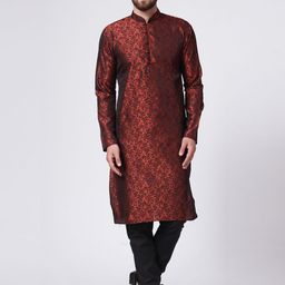 Jompers Men Maroon Self Design Kurta with Churidar-image-9