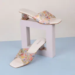 Metro Open Toe Printed Block Heels-34