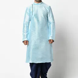 DEYANN Men Sea Green & Navy Blue Solid Kurta with Dhoti Pants-34