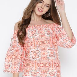 Sera Women Orange & Off-White Printed Bardot Top-image-46